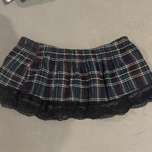 Like an Angel Black Plaid Mini Skirt with Lace